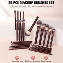 34pcs And 1pc Free Gift Makeup Brush Set With Makeup Sponges Powder Puff Cleaning Mat Face Washing Wristbands Soft Synthetic Bristles Cosmetic Brushes For Foundation Blush Eyeshadow Makeup Tools Gift For Makeup Lover - Burgundy - View 2