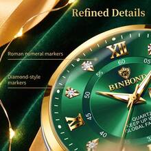 1pc Luxurious Men's Luminous Waterproof Double-Calendar Stainless Steel Quartz Watch, For Daily Wear, Business, Birthday, Gift, Souvenir, Christmas - Multicolor - View 5