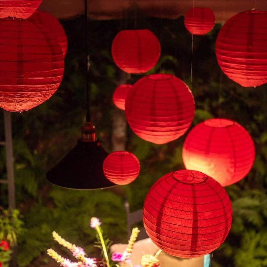 Red Paper Lantern Set, Foldable Hanging Lights, Multi-Purpose Decorations, Suitable For Spring Festival, Birthday, Wedding Anniversary, Harvest Festival, Halloween, Christmas, Party Decoration, Create Romantic Atmosphere, Christmas Home Decor, Autumn Home Decor - Multiple Styles - View 1