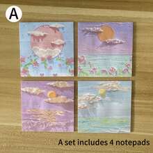 Ins Style 3D Brushstroke Oil Painting Sticky Notes, Home Desk Decor, Romantic Mountain & Flower Landscape Memo Pads, 1 Set Of 4 Designs, Suitable For Journal Decoration - Multicolor - View 14