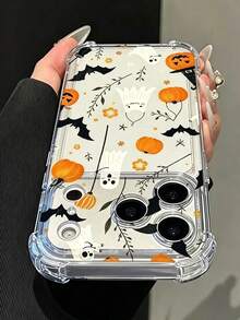 Phone Case - [2D Printed] Compatible With Iphone 18/18 Pro/18 Pro Max/17/17 Pro/17 Pro Max/16/15/14/13/12 Series, Pumpkin Bat Ghost Halloween Full Print Pattern Clear 4-Corner Shockproof Phone Case, Slim & Protective, Unisex For Daily Use - Clear - View 2