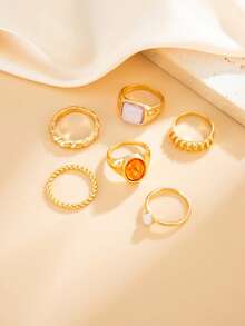 9pcs Vintage Fashion Luxury Metal Sun Gemstone Open Ring Set, Ins Style Jewelry Set, Suitable For Women's Daily Wear, Party, Vacation, Holiday Gift - Yellow Gold - View 3