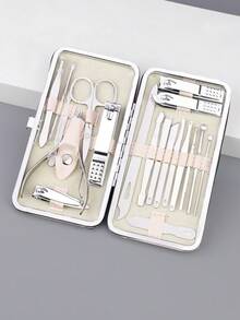 RANCAI 19pcs Stainless Steel Nail Clipper Set With Storage Box, Includes Nail Trimmer And Manicure Tools, A Complete Nail Clipper And Nail Care Kit - Beige - View 3