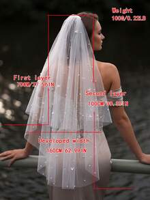 1pc Faux Pearl Bridal Veil With Hair Comb, Short And Long Train Styles Available, Suitable For Church Wedding And Bachelorette Party - White - View 13