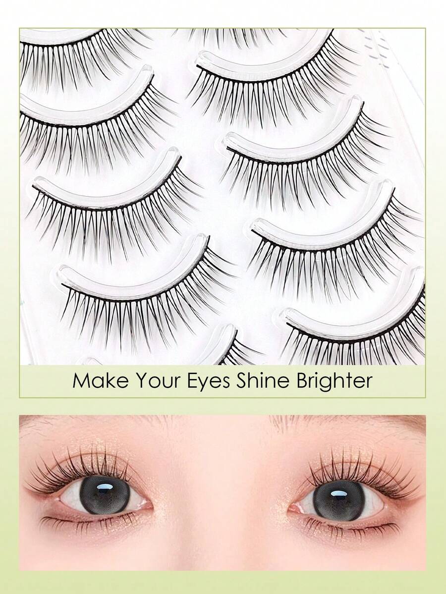Sibeuna 5 Pairs Fairy Lashes Natural Style False Eyelashes, Breathable, Korean Idol Style, Short Natural False Eyelashes, Slim And Long 14mm Spiky Manga Lashes, Transparent Root, Dynamic Energy Style False Eyelashes - Black - View 1