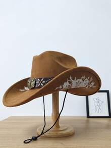 1pc Women's Embroidered Faux Suede Western Cowboy Hat, Wide Brim Rivet PU Decor Outdoor Hat, Suitable For Party And Daily Wear - Top Hat - View 4