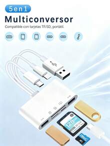 5-In-1 Multi Card Reader Lightning+Type C+USB A For IPhone/Android//PC/Tablet/Camera/Hard Drive/USB Flash Drive, OTG Memory Adapter For SD/Micro SD/SDHC/SDXC/MFI - White - View 9