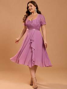 Plus Size Women's Elegant Romantic Flowy Chiffon Bridesmaid Dress, Suitable For Wedding Guests, Bridesmaids, Cocktail Parties, Graduation Ceremonies, Easter, Spring/Summer Wear - Lilac Purple - View 3