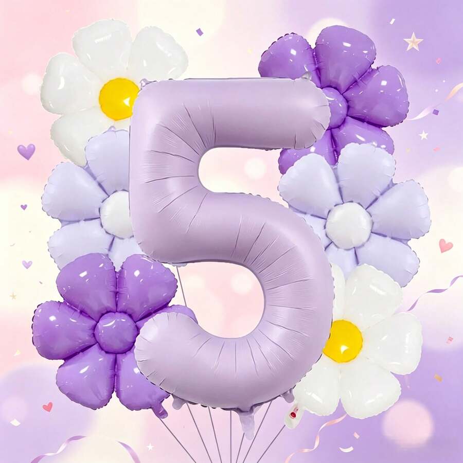 7 Pcs/Set 40 Inch Marca Purple Digital Daisy Balloon Set Flower Aluminum Foil Balloon For Birthday Shower Anniversary Decoration - View 1