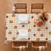 1pc Autumn Plaid Pumpkin Acorn Tablecloth, Rustic Country Style Stain-Resistant Decorative Dining Table Cloth, Suitable For Christmas Table Decor, Picnic Tablecloth, Holiday Celebrations, Wedding Party Gatherings, Birthday Banquets, Daily Dining Table, Kitchen And Restaurant Decoration, All Seasons, Home Decor - Multicolor - View 1