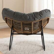 Oversized Egg Rocking Chair, Wicker Rattan Patio Lounge Chair With Thick Cushion, Egg-Shaped Rocker For Balcony, Porch, Garden & Bedroom - Grey - View 4