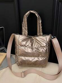 1pc Minimalist Solid Color Padded Handbag, Quilted Puff Bag, Adjustable Shoulder Strap Crossbody Small Bag, Commuter Bag, Student Bag, Suitable For Girls/Children/Students, Applicable For Daily Outings/Shopping - Multicolor - View 14