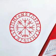 Viking Skyddande Run Vegvisir Kompass Amulett Röd Vinylklistermärken Bildekoration, Avtagbar Laptop Vinylklistermärken, Lämplig För Apple - 1PC - Visa 2