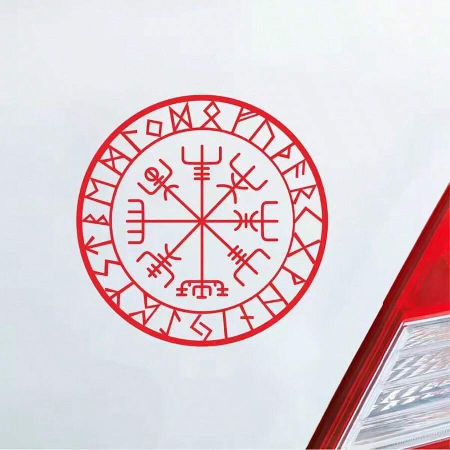 Viking Skyddande Run Vegvisir Kompass Amulett Röd Vinylklistermärken Bildekoration, Avtagbar Laptop Vinylklistermärken, Lämplig För Apple