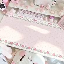 Cream Pink Korean Ins Bow Strawberry Kawaii PU Leather Mousepad Office Desk Mat Mouse Pad Computer Speed Type Carpet Mat Player Laptop Keyboard Cartoon ﻿ - View 11