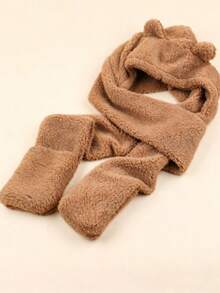 Autumn/Winter Scarf, Gloves, Hat, All-In-One Warm Hat - Camel - View 2