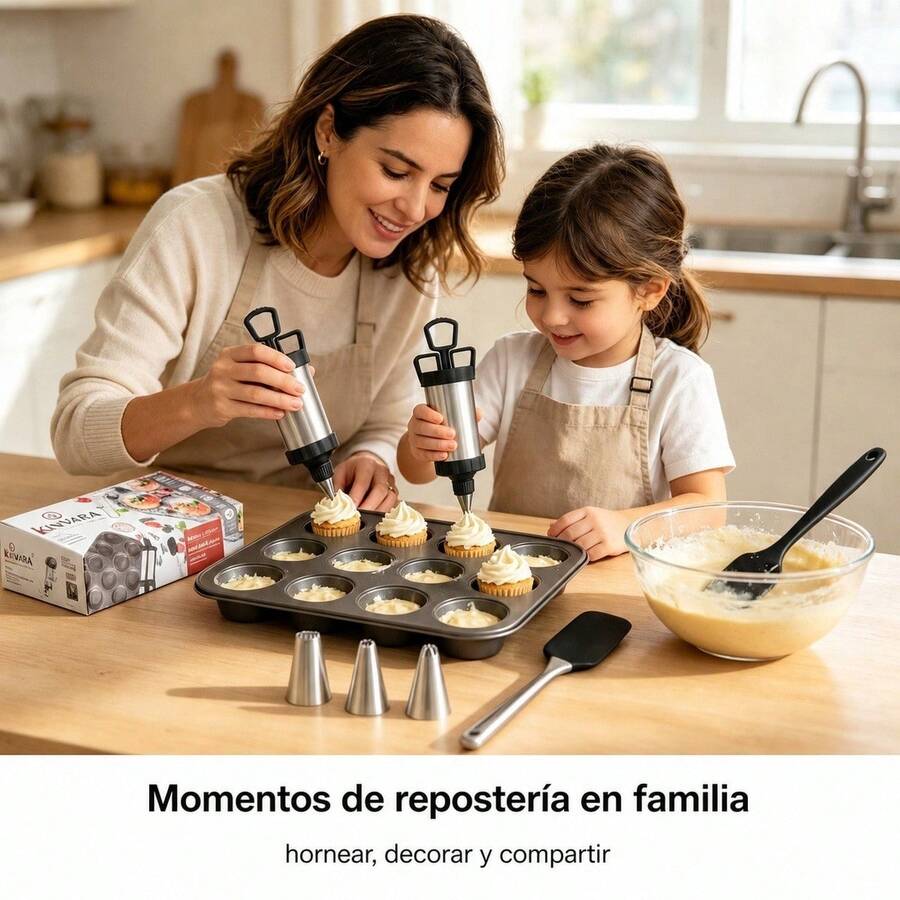 Stainless Steel Baking Set With 12-Cup Muffin Pan, Piston Piping Bag With Interchangeable Nozzles And Kitchen Spatulas, Complete Dessert Baking Kit - Multicolor - View 1