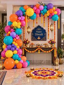 115pcs Balloon Arch Set, Multicolor Latex Balloons Decoration Kit, Suitable For Festival Party Decor, Happy Diwali Backdrop, Home Celebration Supplies, Holiday Event Decoration - Multicolor - View 9
