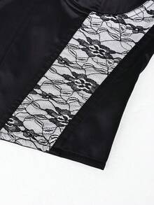 Apperloth A Elegant Satin Corset Tops Spliced Lace Adjustable Straps Crop Cami Tank Top Tie Back Boned Bustier Shapewear For Women Halloween Costume Rave Outfits - Black - View 7