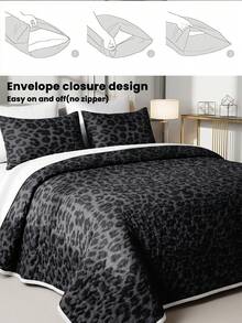 2/3pcs Black Leopard Print Quilt Set, 1pc Quilted Comforter + 1/2pcs Pillowcases (Filling Not Included), Bedding Set, Soft Breathable Comfortable Portable, Machine Washable, Room Decor, Bedroom Decor, Single/Queen/King, Autumn Home Decor, Christmas Gift - Multicolor - View 4