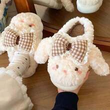 Women's Cute Cartoon Rabbit Plush Closed-Toe Slippers, Thermal Lined Warm House & Outdoor Slippers, Winter - Yellow - View 3