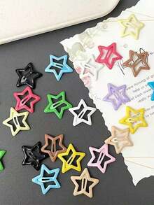 Glossy Hollow Five-Point Star Shape, Simple And Cute, Candy Multicolor Options. Classic BB Clip Closure, Secure And Easy To Fix Bangs And Side Hair, Not Easy To Slip. Suitable For Daily Wear And Outings. - Color: Random - View 9