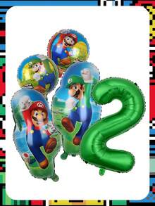 MASSDI Super Bros Kids Birthday Balloon Set Features Green Number 1-9Full Body Print Self-Sealing Foil Material Excellent For Children Themed Anniversary Receptions Gathering Decorations Complete Celebration Assortment Vibrant Visual Aesthetic - Balloon - View 8