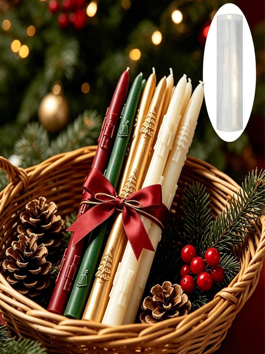 1pc Embossed Long Stem Christmas Candle Silicone Mold, Fine Texture And Soft Material, Suitable For DIY Aromatherapy Candles And Miniature Landscape Decoration, Ice Skate & Walnut Embossed Pattern, Home Desktop Holiday Decor, Resin Craft Mold, Suitable For Handmade Creators, Christmas, New Year, Thanksgiving, Halloween - A - View 1
