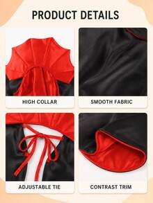 1pc Pet Vampire Cape, Red & Black Adjustable Halloween Costume Cloak, Suitable For Cats And Small Dogs, Role Play Party Photo Outfit (Popular High Growth Search Item) - Multicolor - View 4
