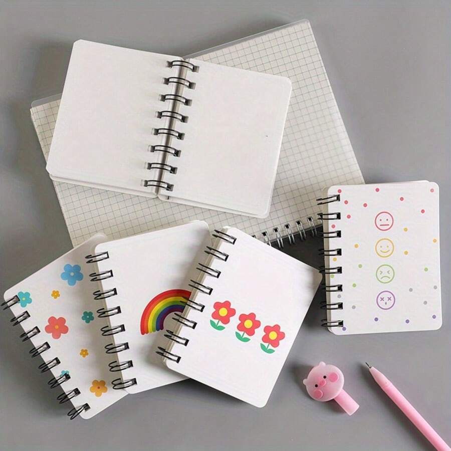 2 PIEZAS Cuaderno de Espiral con Expresión de Oso, Flor y Corazón - Estilo Aleatorio - Cuaderno de Espiral Tamaño A7 Tamaño de Bolsillo - Cuaderno Portátil Mini para Estudiantes - A - Ver 1