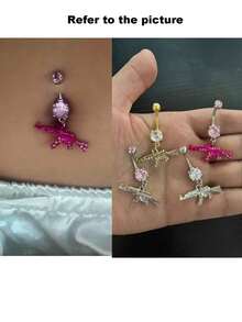 Piercing de ombligo en forma de pistola geométrica pequeña, joyería corporal de ombligo con cristal de rhinestones cool - forma de pistola - Ver 3