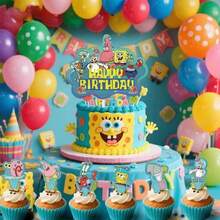SpongeBob SquarePants Square Pants Birthday Cake Topper Set, Cartoon Cupcake Decor Toppers, Suitable For Carnival, Wedding, Birthday Decoration, Party And Christmas - View 1