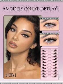 10 Pairs Semi-Permanent Transparent Cat Eye False Eyelashes, Short Soft 3D Mink Eyelashes, Natural Makeup Look (10B-1) Strip False Eyelashes, False Eyelashes, Halloween - Black - View 3