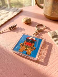6Pcs Domo-Kun Classic Anime Character Theme Square Acrylic Keychains, Including Rapper, Red Frame Glasses, Graffiti Text, Sushi Feast, Minimalist Square Face And Dinosaur Designs, Fashionable Bag Charms, Suitable For Fan Gifts, Cute Collectibles, All Season Use. - Multicolor - View 8