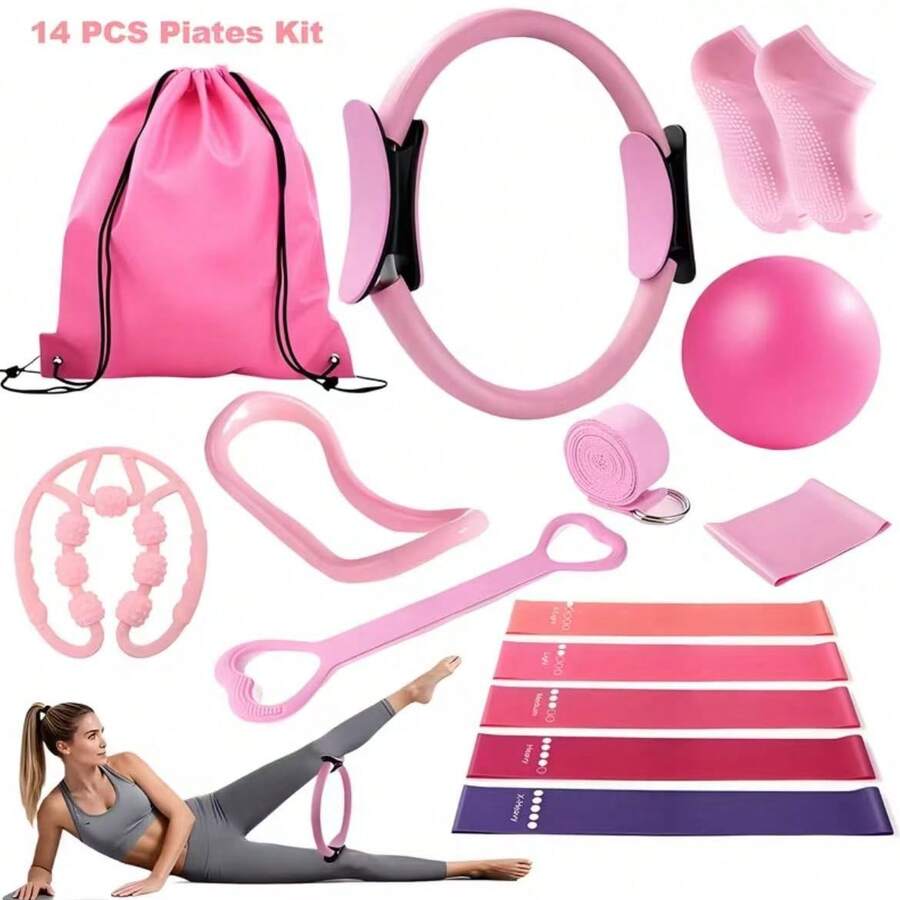 Mini Pilates Yoga Ball, Anti-Burst PVC Small Fitness Ball, Suitable For Core Training, Home Gym Fitness Workout Training Resistance Band Set - A - View 1