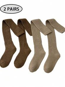 1/2/4 Pairs Women's Over-The-Knee Socks, Thickened Warm Double-Needle Solid Color Minimalist Thigh High Socks For Autumn/Winter, Can Be Paired With Boots, Daily Wear - Multicolor - View 30