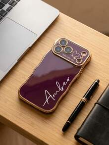 個性化客製化縮寫姓名波浪紋電鍍手機殼，適用於 iPhone 17 18 Pro Max 與 Air，附相機鏡頭保護殼，防震防刮防指紋， 17 18 Pro Max 保護殼，聖誕節、假日與週年紀念的完美禮物 - 酒紅色 - 查看 4