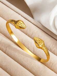 1pc Snake-Shaped Open Cuff Bracelet, Stainless Steel Adjustable Animal Bracelet, Unisex, Suitable For Daily Wear, Outings And Party Gifts, A Meaningful Gift For Friends - Double Snake Head Bracelet - View 7