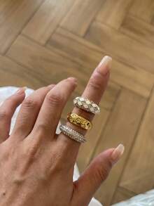 3pcs/Set Vintage Gold Women's Stackable Ring Set, Rhinestone Pave Baroque Style Exquisite Stackable Jewelry - Gold 2 - View 5