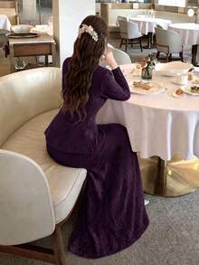 Women's New 2-Piece Set Elegant Lady Style Slimming Waist Dress - Purple - View 3