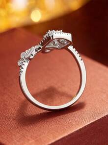 1pc Luxury Fashion Square Leaf Shaped Open Ring For Women, Classic Design Finger Ring, Elegant Accessory For Party And Evening Event, Gift For Girlfriend - Open Ring - View 4