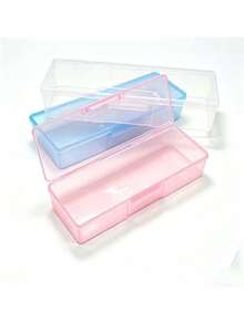 Nail Art Storage Box, Transparent Plastic Organizer, Rectangular Clear Box, Large Capacity Pencil Case With Snap Lid, Office Supplies Storage Organizer, Stackable Transparent Plastic Pencil Box Suitable For Rhinestones, Brushes, Nail Files, Portable Multi-Function Tool Storage Box - Pink - View 9