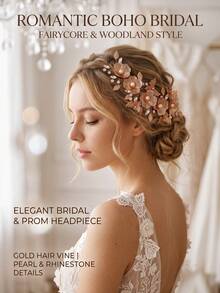 1pc Golden Flower Butterfly Hair Vine With Pearl Rhinestone, Bridal Headpiece For Wedding Prom - Gold - View 3