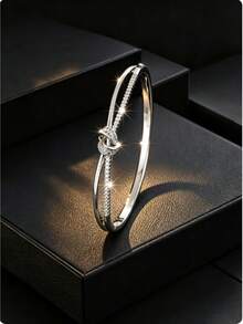 1pc Knot Double Bar Decorative Element Bracelet, Dual-Tone, Daily Commute Gift, Women's Decorative Wristband Accessory - Bracelet - View 7