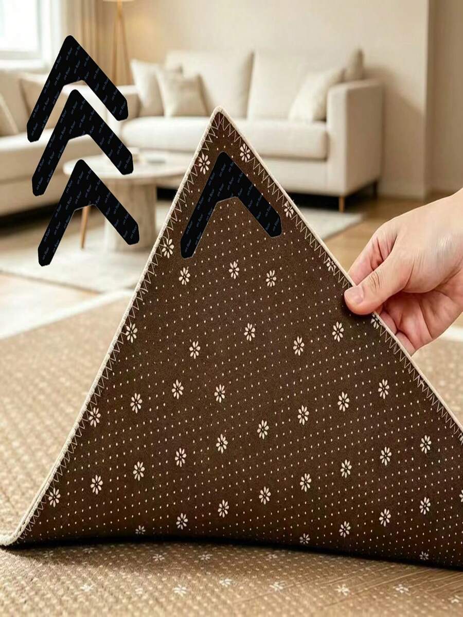 L-Shaped Carpet Anti-Slip Pads, Rug Gripper, Bedroom Living Room Floor Mat Non-Slip Adhesive, Self-Adhesive Removable Reusable Sofa Pad Corner Grips - Black - View 1