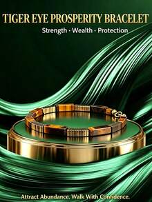 Men's Tiger Eye And Hematite Bracelet – Warm Desert Style – Handmade - Yellow Gold - View 1
