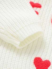 Baby Girl Spring/Autumn Round Neck Knitted Sweater, Red Heart Embroidery Long Sleeve Top, Soft Thick Yarn Pullover, Cute Stylish Versatile Outerwear Knit Base Layer - White - View 6