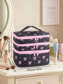 1pc New 3-Layer Makeup Bag, Large Capacity Compartment Cosmetic Organizer, Multi-Layer Independent Storage For Easy Access, Can Store Makeup Brushes And Toiletries, Also Functions As Desktop Organizer, Portable Handheld Design, Travel Essential. - Multicolor - View 8
