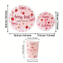 10/20/30/60件莓果主題1歲生日裝飾 草莓1歲生日裝飾套組 包含盤子 餐巾紙用品 粉色格紋草莓與蝴蝶結印花 一次性紙盤、杯子與餐巾紙 適合甜美1歲生日派對裝飾 - 彩色 - 查看 8