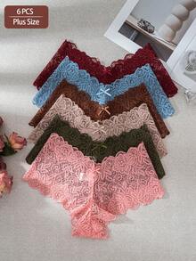 6pcs Plus Size Women's Sexy Lace Triangle Panties - Multicolor - View 2